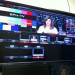 The Broadcast PIX displays all of the videos on the 55' Insignia HD TV mounted on the wall of the control room.